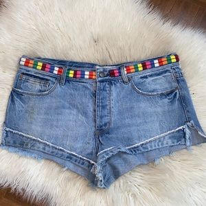 Free People Shorts Eliot Distressed Denim Rainbow Waist